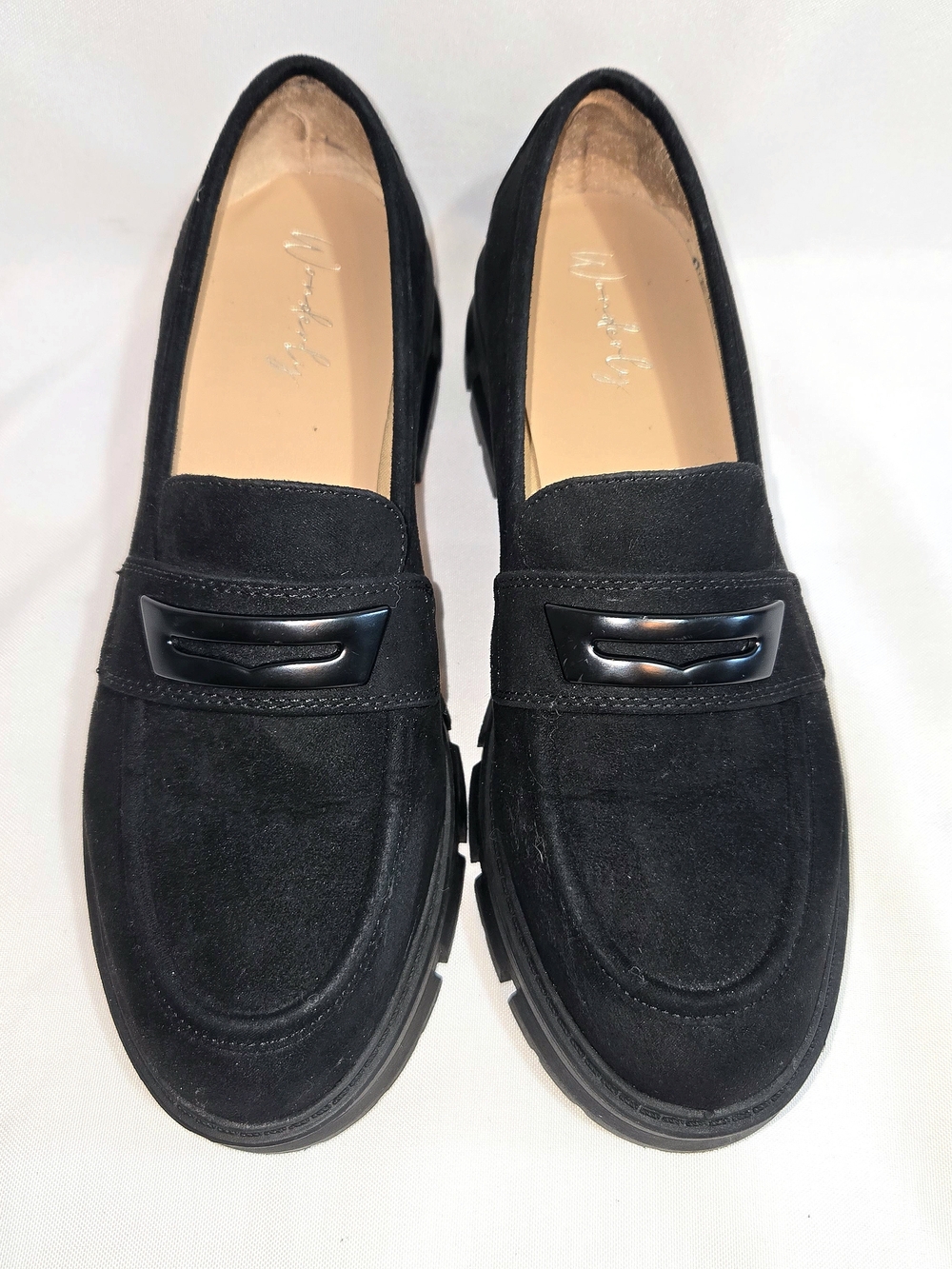 NWOB Wonderly Black Suede Lug Sole Slip-On Loafers - 7.5